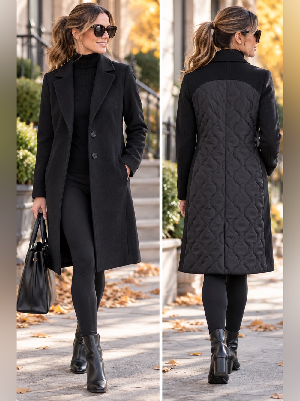 Lululemon Black Wool Blend Quilted Mixed Media Long Coat